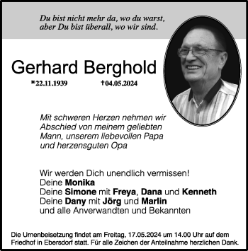 Traueranzeige von Gerhard Berghold von Neue Presse Coburg