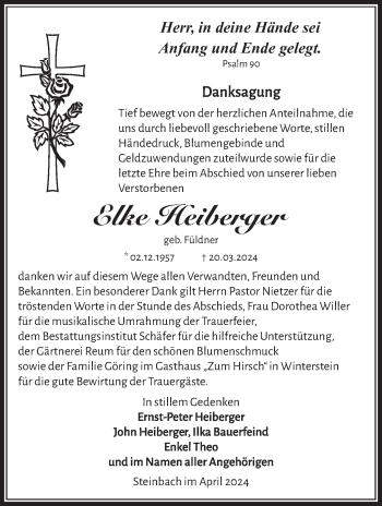 Traueranzeige von Elke Heiberger von Südthüringer Presse