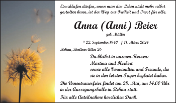 Traueranzeige von Anna Beier von Frankenpost