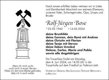 Traueranzeige von Rolf-Jürgen Bose von Südthüringer Presse