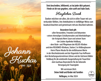 Traueranzeige von Johann Kuchar von Südthüringer Presse