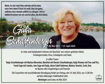 Traueranzeige von Galina Scharfenberger von Südthüringer Presse