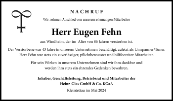 Traueranzeige von Eugen Fehn von Neue Presse Coburg