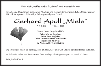 Traueranzeige von Gerhard Apoll von Südthüringer Presse