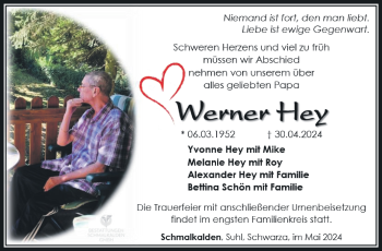 Traueranzeige von Werner Hey von Südthüringer Presse