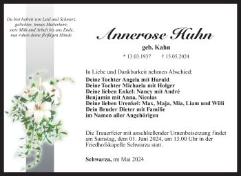 Traueranzeige von Annerose Huhn von Südthüringer Presse