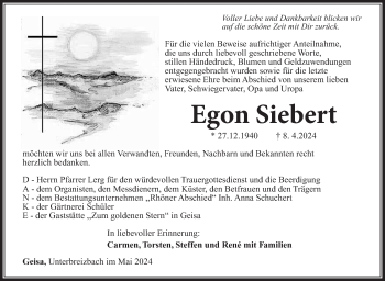 Traueranzeige von Egon Siebert von Südthüringer Presse