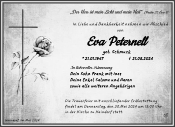 Traueranzeige von Eva Peternell von Südthüringer Presse