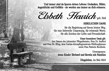 Traueranzeige von Elsbeth Heurich von Südthüringer Presse