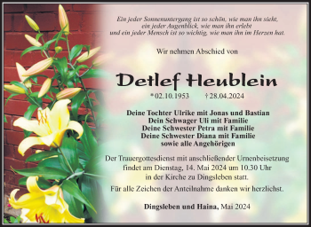Traueranzeige von Detlef Heublein von Südthüringer Presse