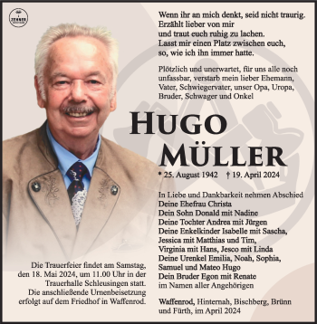 Traueranzeige von Hugo Müller von Südthüringer Presse