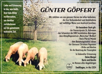 Traueranzeige von Günter Göpfert von Südthüringer Presse