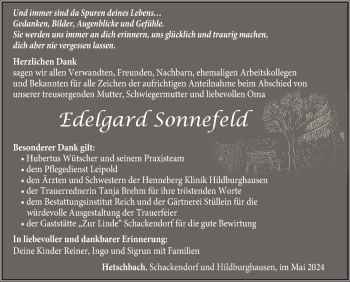 Traueranzeige von Edelgard Sonnefeld von Südthüringer Presse