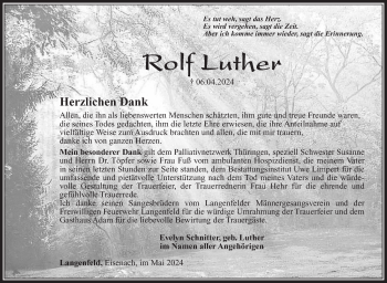Traueranzeige von Rolf Luther von Südthüringer Presse