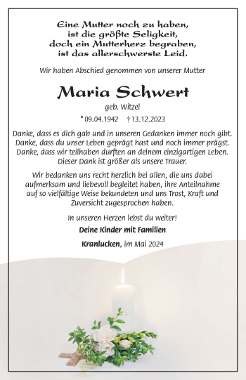 Traueranzeige von Maria Schwert von Südthüringer Presse