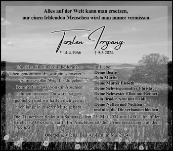 Traueranzeige von Torsten Irrgang von Südthüringer Presse