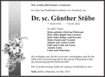 Traueranzeige von Günther Stübe von Südthüringer Presse