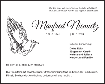 Traueranzeige von Manfred NIemietz von Neue Presse Coburg