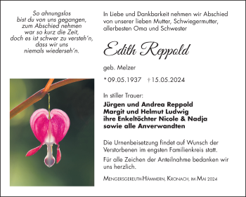 Traueranzeige von Edith Reppold von Südthüringer Presse