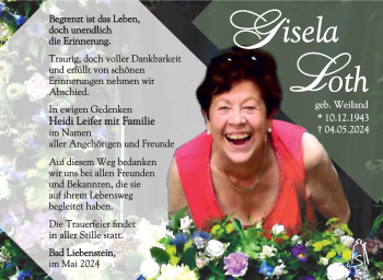 Traueranzeige von Gisela Loth von Südthüringer Presse