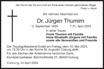 Traueranzeige von Jürgen Thumim von Neue Presse Coburg