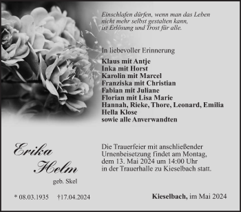 Traueranzeige von Erika Helm von Südthüringer Presse