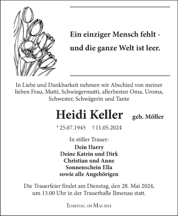 Traueranzeige von Heidi Keller von Südthüringer Presse