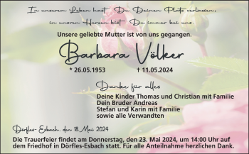 Traueranzeige von Barbara Völker von Neue Presse Coburg