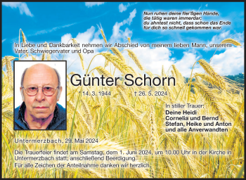 Traueranzeige von Günter Schorn von Neue Presse Coburg