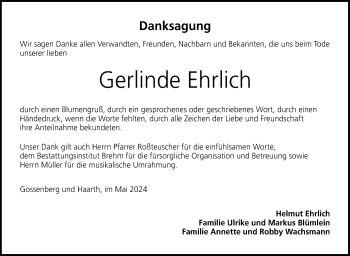 Traueranzeige von Gerlinde Ehrlich von Neue Presse Coburg