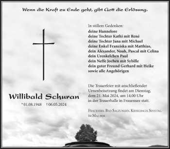 Traueranzeige von Willibald Schuran von Südthüringer Presse