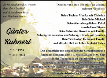 Traueranzeige von Günter Kuhnert von Südthüringer Presse
