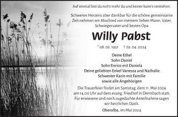 Traueranzeige von Willy Pabst von Südthüringer Presse