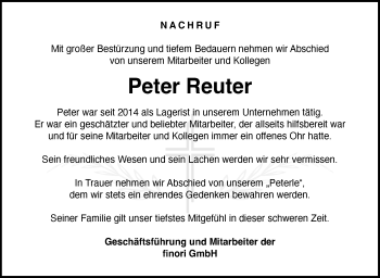 Traueranzeige von Peter Reuter von Neue Presse Coburg