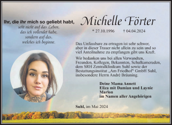 Traueranzeige von Michelle Förter von Südthüringer Presse