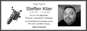 Traueranzeige von Steffen Klier von Frankenpost