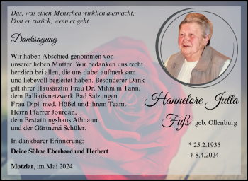 Traueranzeige von Hannelore Jutta Fuß von Südthüringer Presse