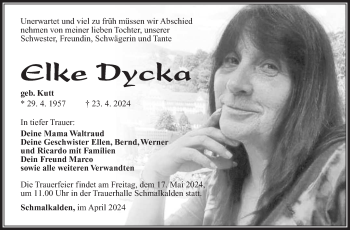 Traueranzeige von Elke Dycka von Südthüringer Presse