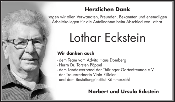 Traueranzeige von Lothar Eckstein von Südthüringer Presse