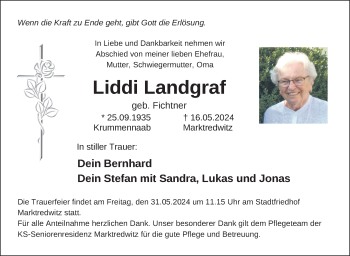 Traueranzeige von Liddi Landgraf von Frankenpost