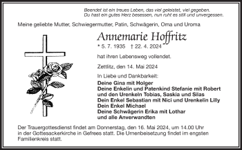 Traueranzeige von Annemarie Hoffritz von Frankenpost