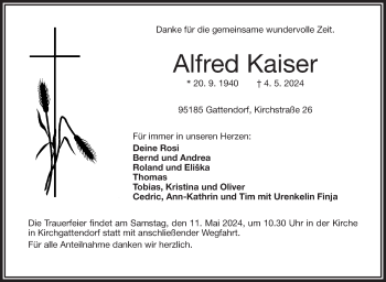 Traueranzeige von Alfred Kaiser von Frankenpost