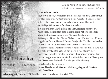 Traueranzeige von Kurt Fleischer von Südthüringer Presse