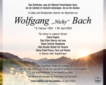 Traueranzeige von Wolfgang Bach von Südthüringer Presse