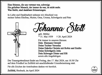 Traueranzeige von Johann Stoll von Südthüringer Presse
