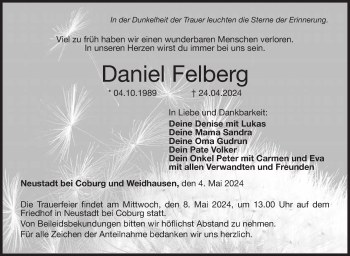 Traueranzeige von Daniel Felberg von Neue Presse Coburg