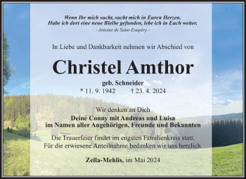 Traueranzeige von Christel Amthor von Südthüringer Presse