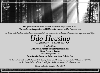 Traueranzeige von Udo Heusing von Südthüringer Presse