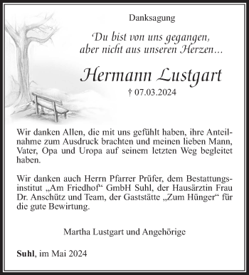 Traueranzeige von Hermann Lustgart von Südthüringer Presse