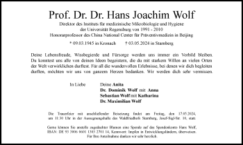 Traueranzeige von Hans Joachim Wolf von Neue Presse Coburg